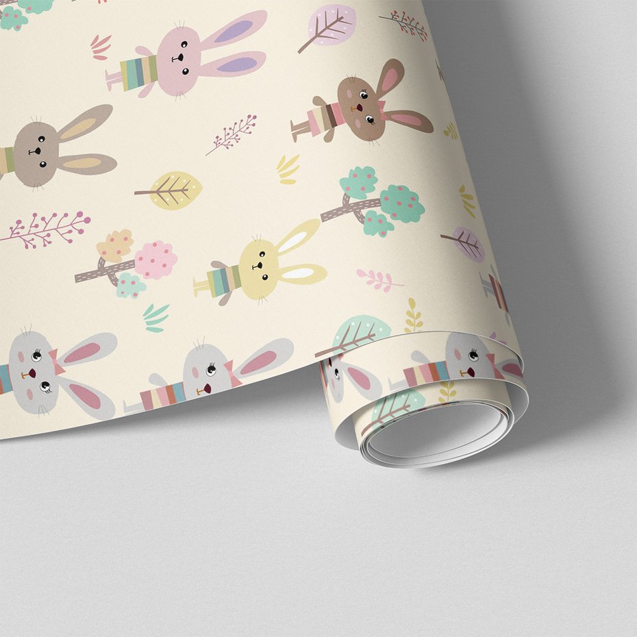 Tapeta - dziecięca, królik, drzewo, liść