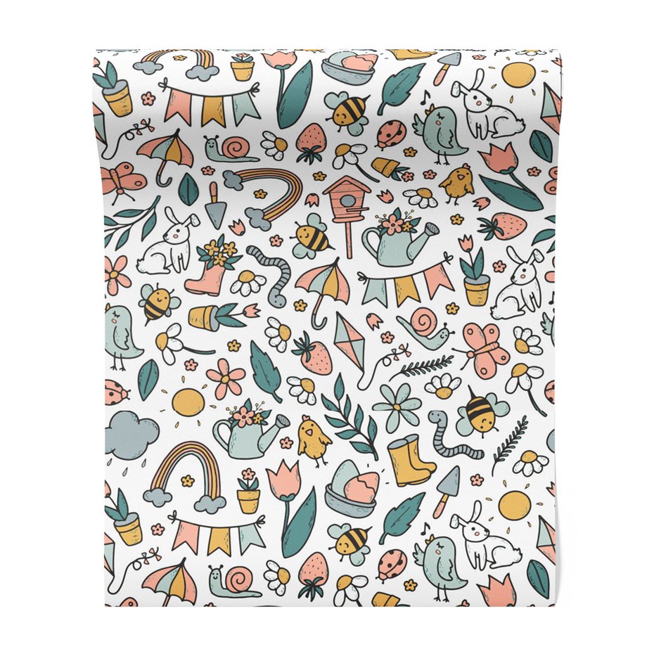 Tapeta - dziecięca, kwiaty, wzór, truskawki