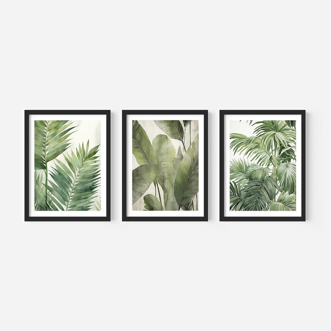 Zestaw obrazy w ramie, plakaty - liście, tropikalny, rośliny - rama czarna