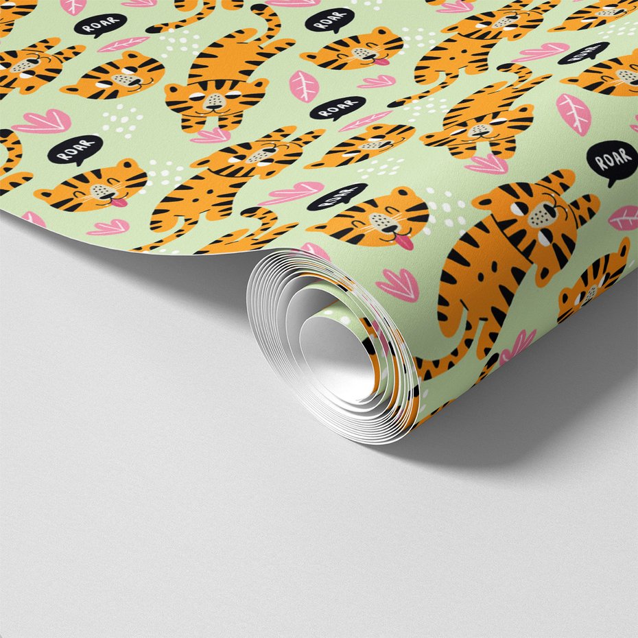 Tapeta - dziecięca, tygrysy, liście,