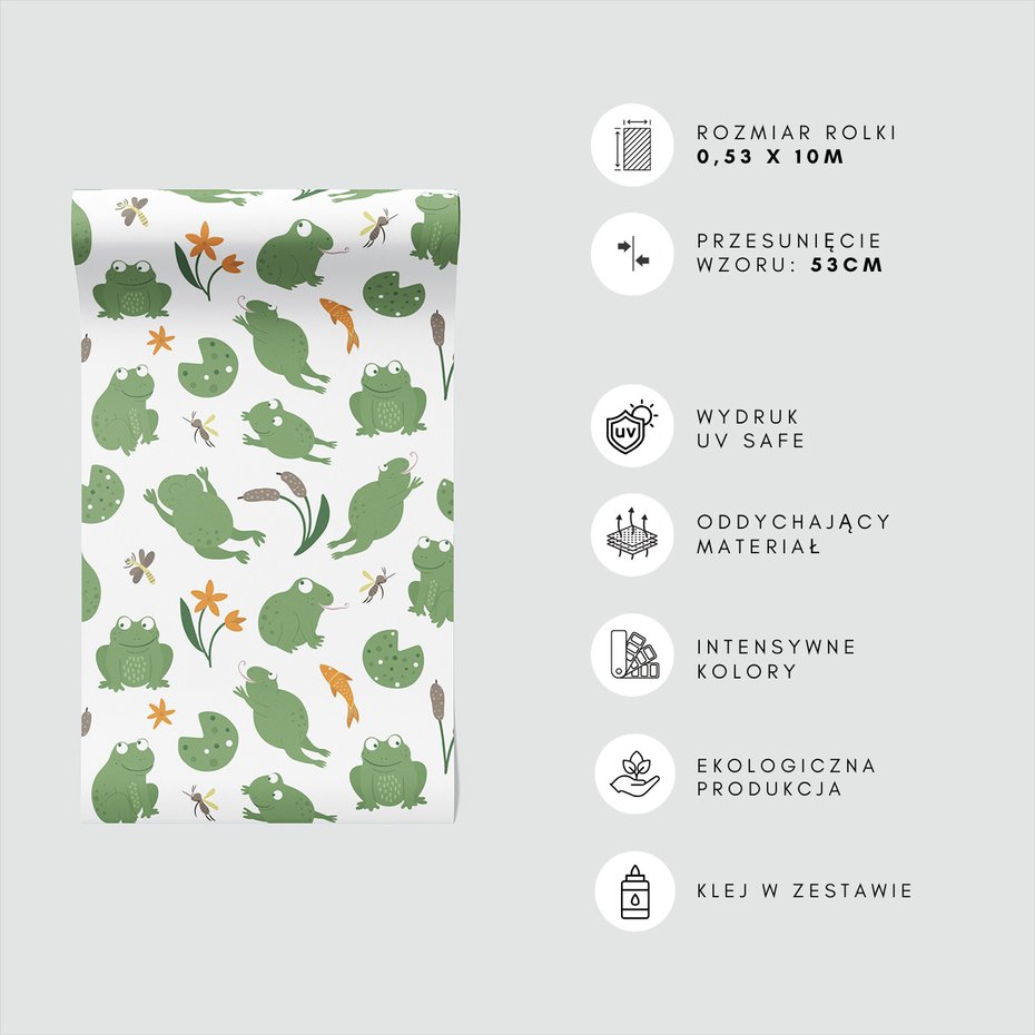 Tapeta - dziecięca, żaby, kwiaty, ryba