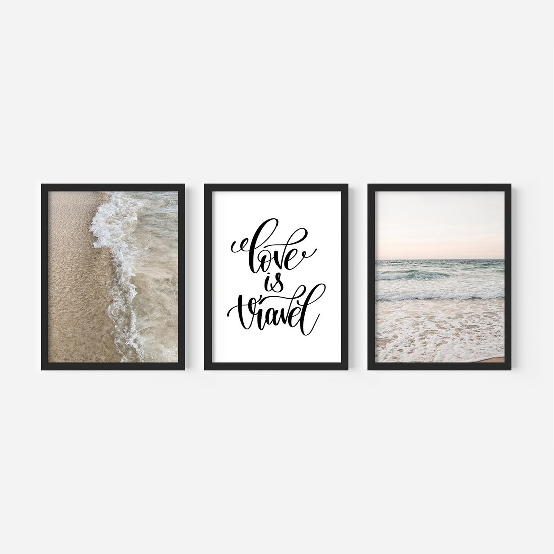 Zestaw obrazy w ramie, plakaty - plaża, woda, morze - rama czarna