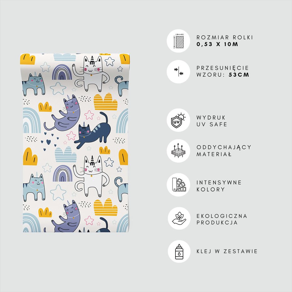 Tapeta - dziecięca, koty, jednorożce, gwiazdy