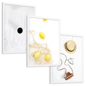 Zestaw obrazy w ramie, plakaty - śniadanie, cytryny, minimalizm - rama biała