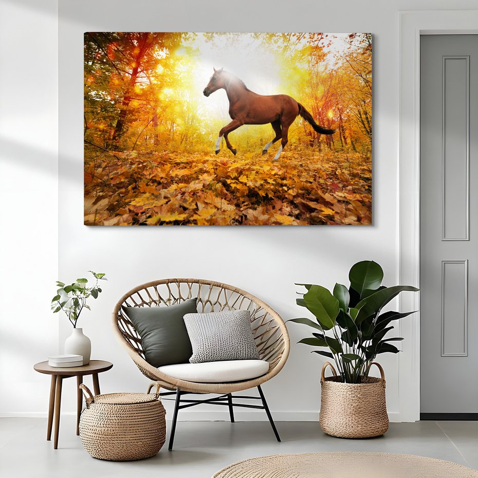 Obraz na płótnie - koń, jesień, las