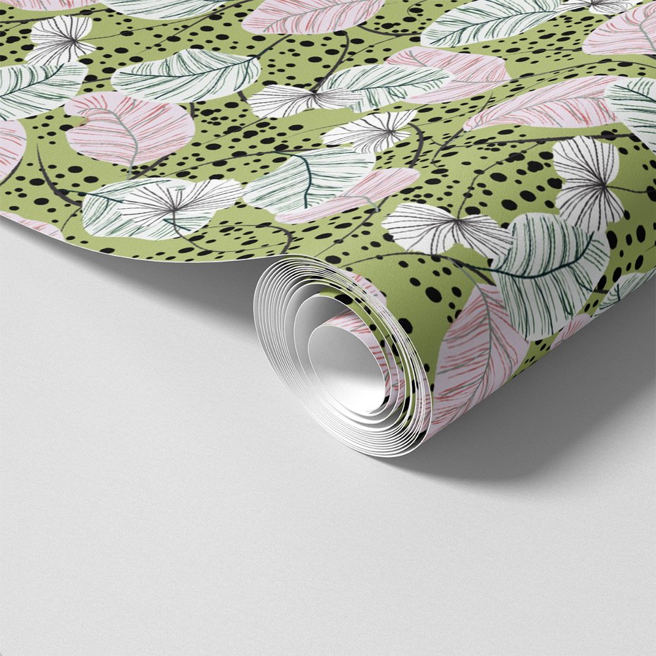 Tapeta - liście, kropki, gałązki