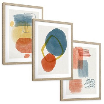 Zestaw obrazy w ramie, plakaty - abstrakcja,geometryczne,pastelowe - rama drewno