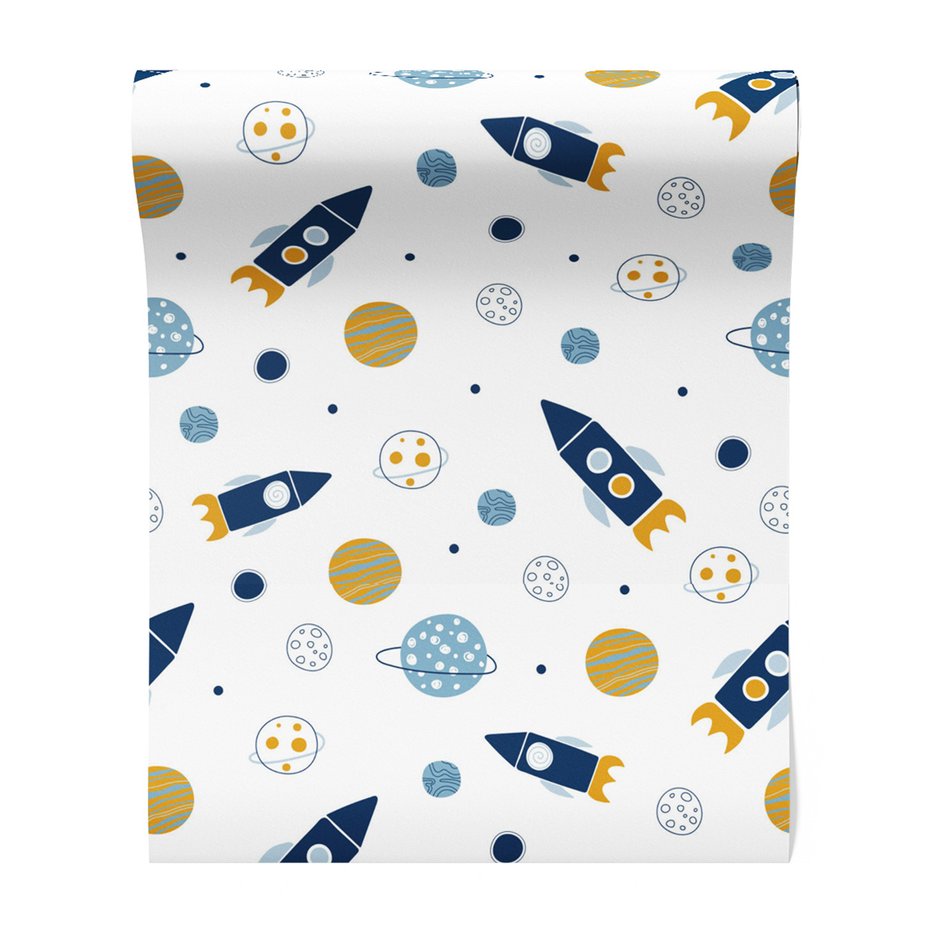 Tapeta - dziecięca, rakieta, kosmos, planeta