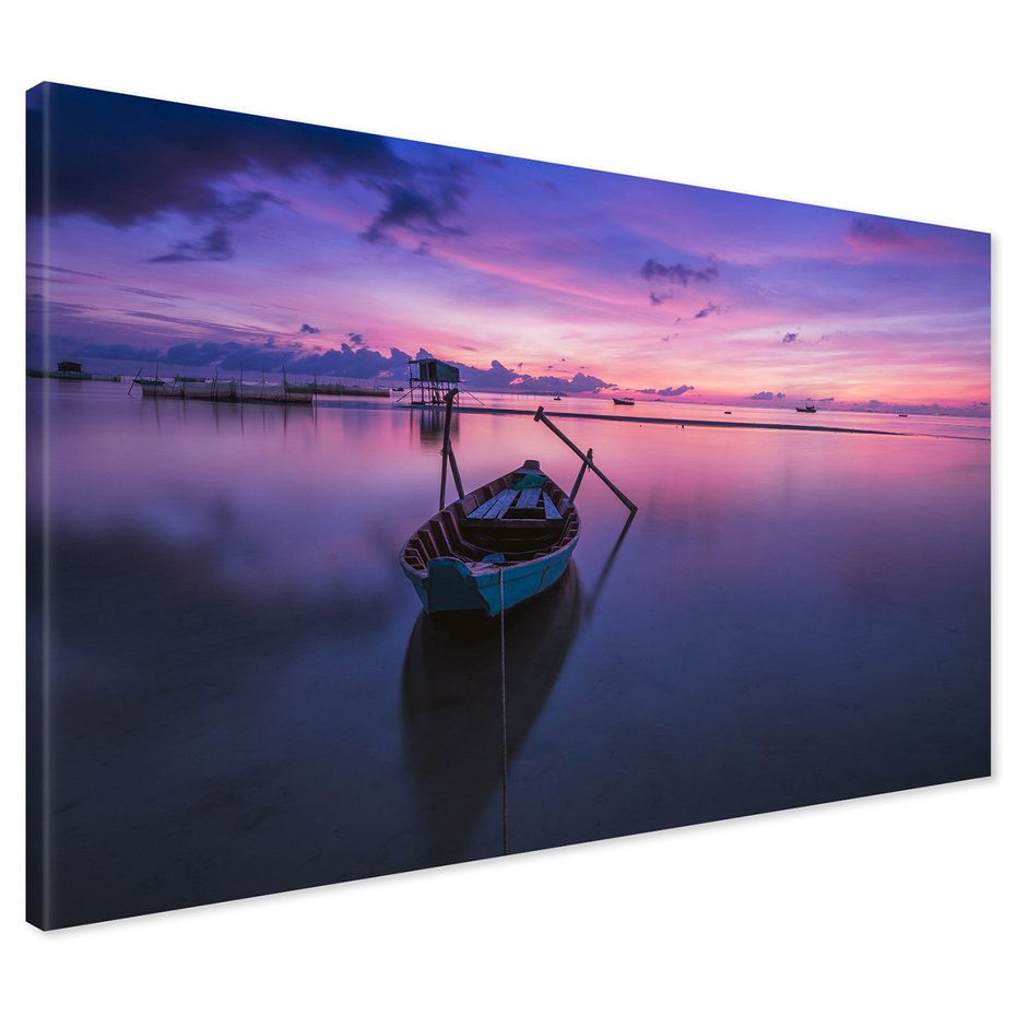 Obraz na płótnie - łódź, morze, zmierzch