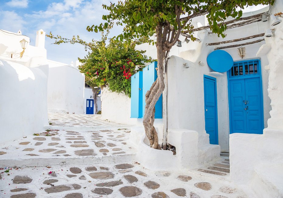 Fototapeta - uliczka, biały, niebieski