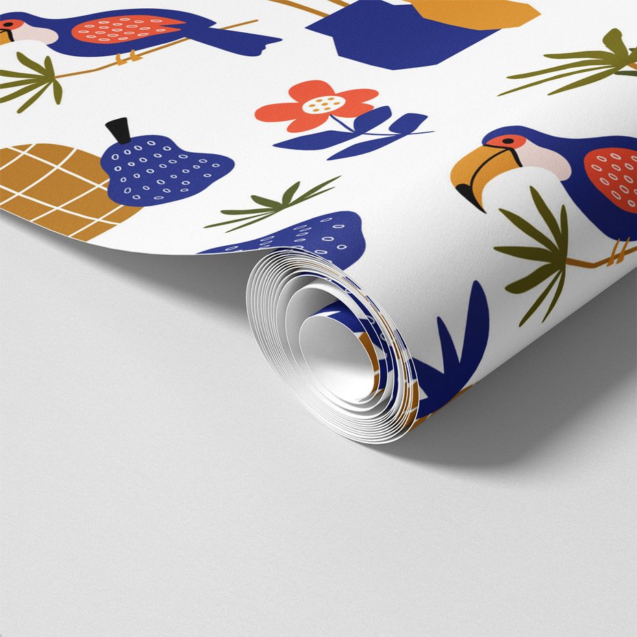 Tapeta - ananasy, kwiaty, tukan