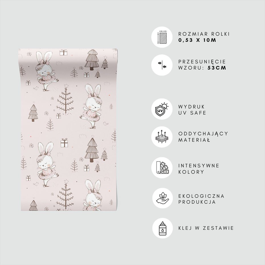 Tapeta - dziecięca, królik, choinki, prezenty