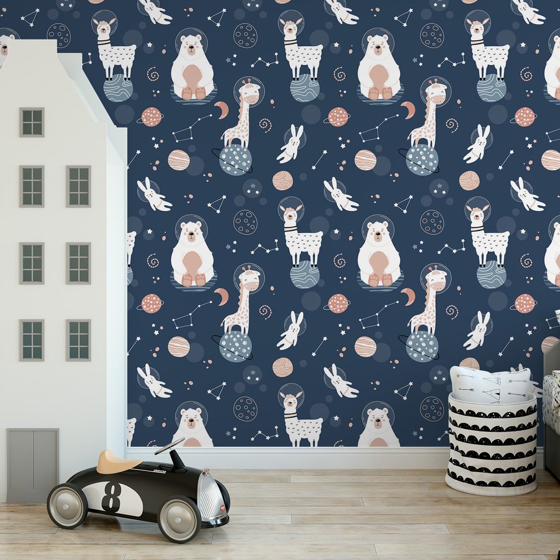 Tapeta - dziecięca, kosmos, zwierzęta, konstelacje