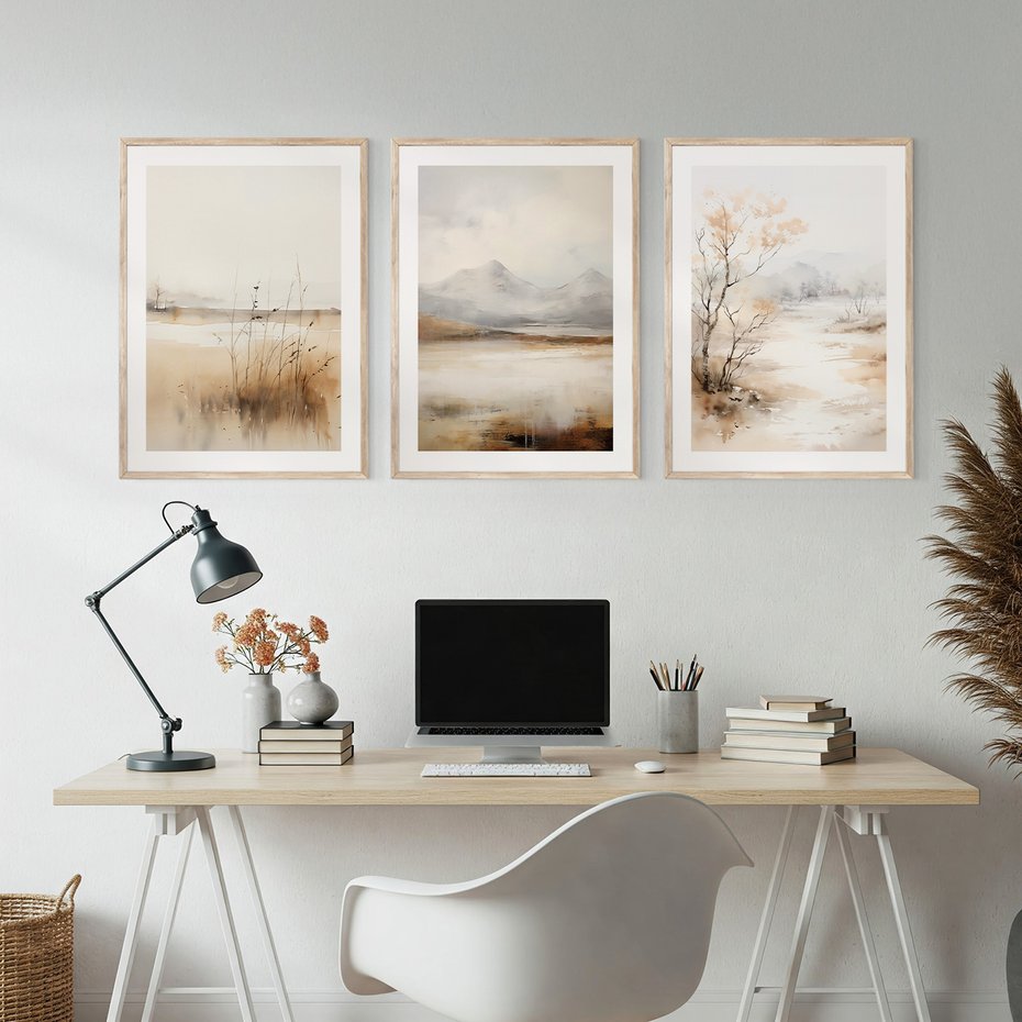 Zestaw obrazy w ramie, plakaty - krajobraz, abstrakcja, natura - rama drewno
