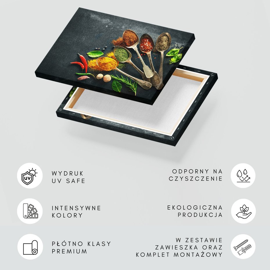 Obraz na płótnie - przyprawy, łyżki, jedzenie