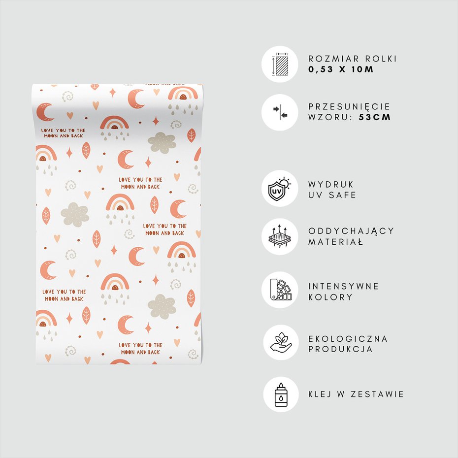 Tapeta - dziecięca, księżyc, tęcza