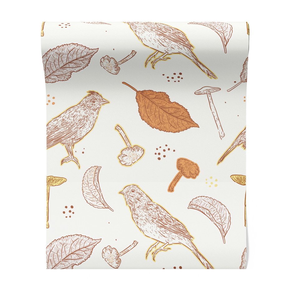 Tapeta - liście, grzyby, ptaki