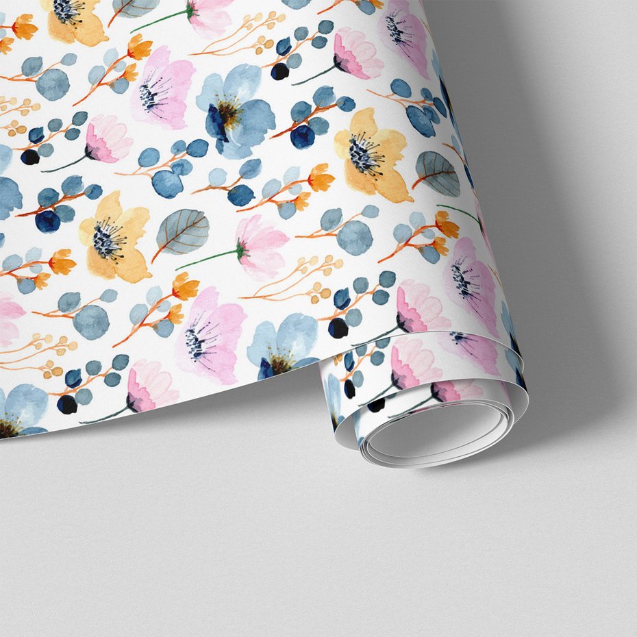 Tapeta - kwiaty, liście, akwarela