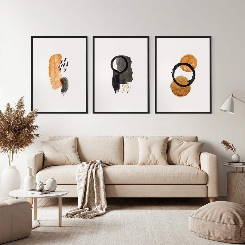 Zestaw obrazy w ramie, plakaty - abstrakcja, geometryczne, kształty - rama czarna