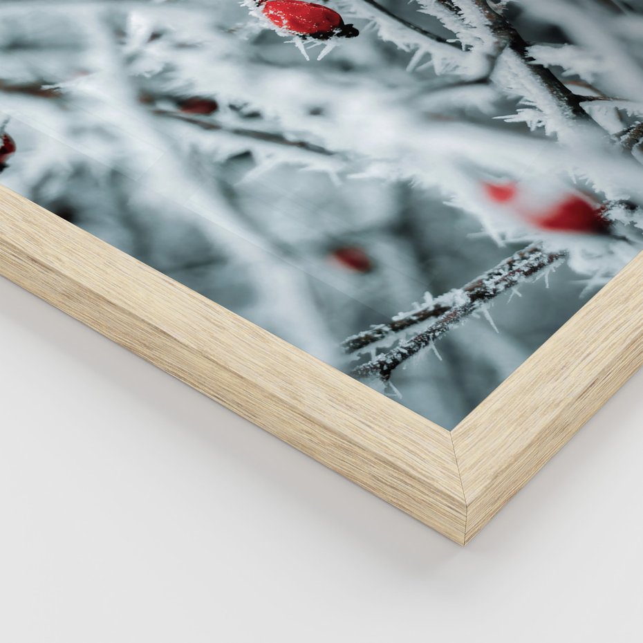 Zestaw obrazy w ramie, plakaty - zima, śnieg, mróz - rama drewno