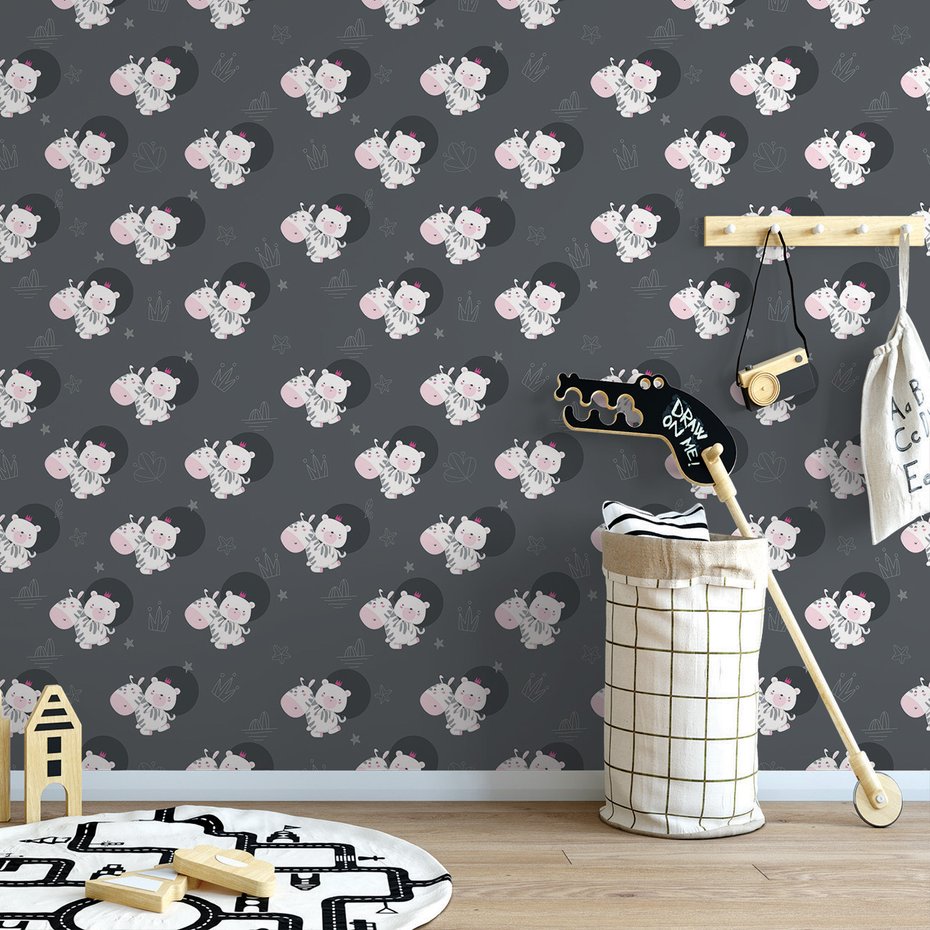 Tapeta - dziecięca, zebra, miś, korona