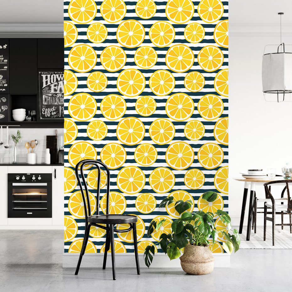 Tapeta - owoce, cytryny, paski