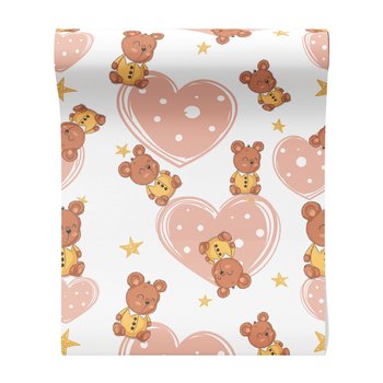 Tapeta - dziecięca, misie, serca, gwiazdy