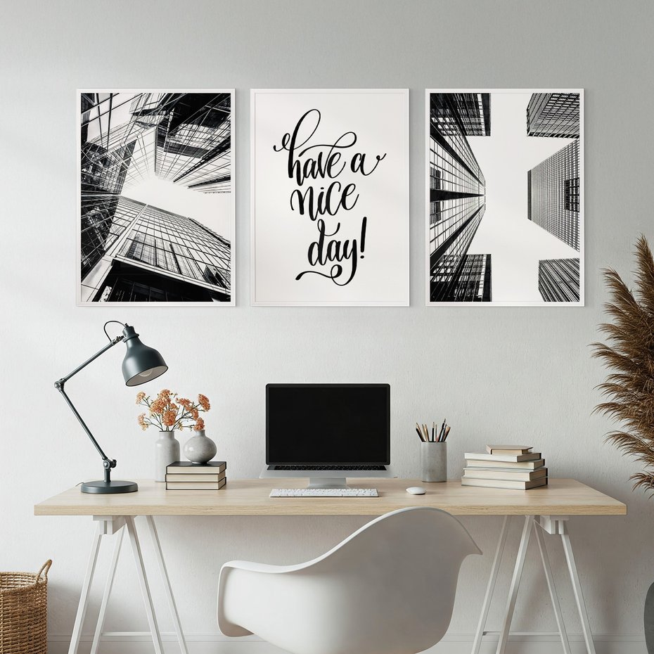 Zestaw obrazy w ramie, plakaty - architektura, budynki, miejski - rama biała