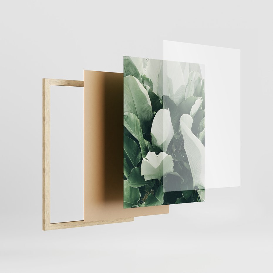 Zestaw obrazy w ramie, plakaty - liście, tropikalne, roślina - rama drewno