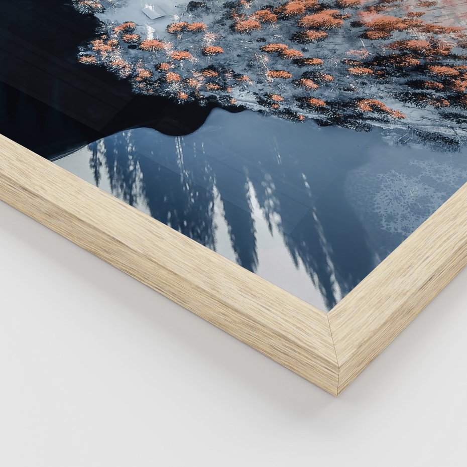 Zestaw obrazy w ramie, plakaty - zima, śnieg, natura - rama drewno