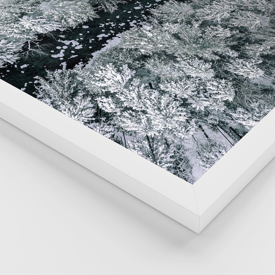 Zestaw obrazy w ramie, plakaty - zima, śnieg, las - rama biała