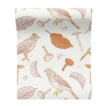 Tapeta - liście, grzyby, ptaki