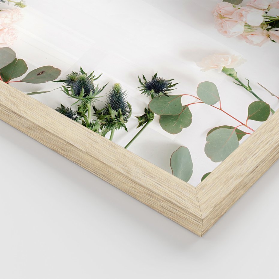 Zestaw obrazy w ramie, plakaty - kwiaty, liście, eukaliptus - rama drewno