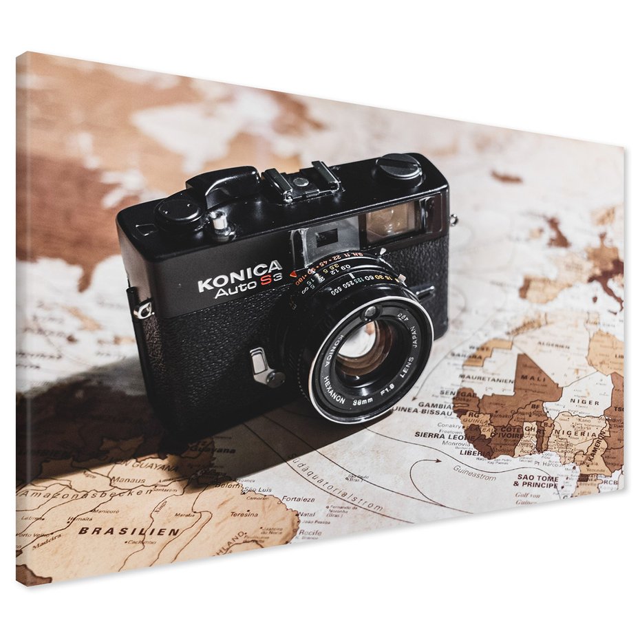 Obraz na płótnie - aparat, mapa, podróż