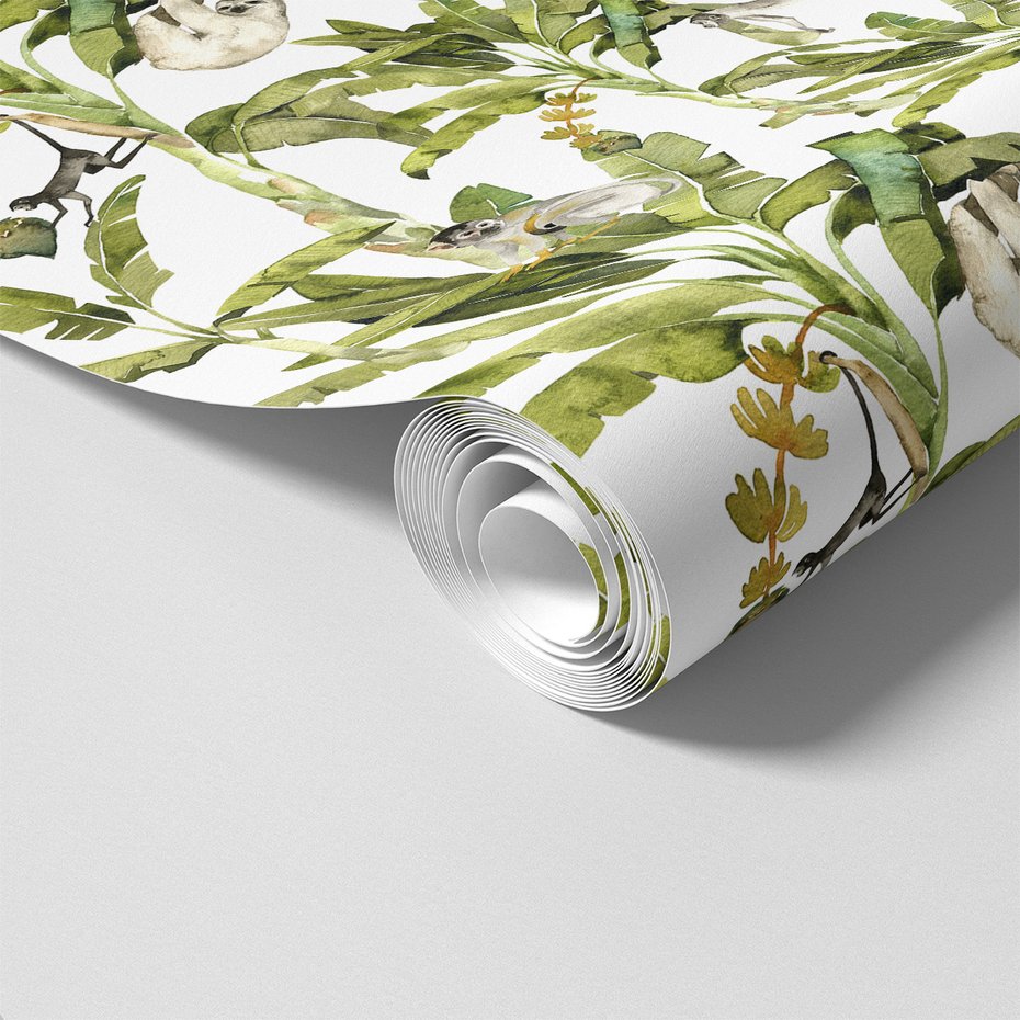 Tapeta - małpy, leniwiec, liście