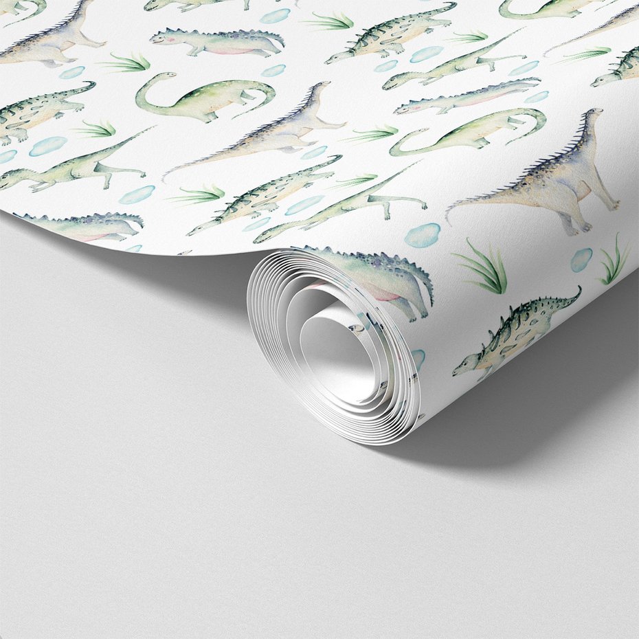 Tapeta - dziecięca, dinozaury, trawa, chmury