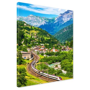 Obraz na płótnie - góry, miasto, pociąg
