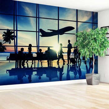 Fototapeta - lotnisko, ludzie, samolot