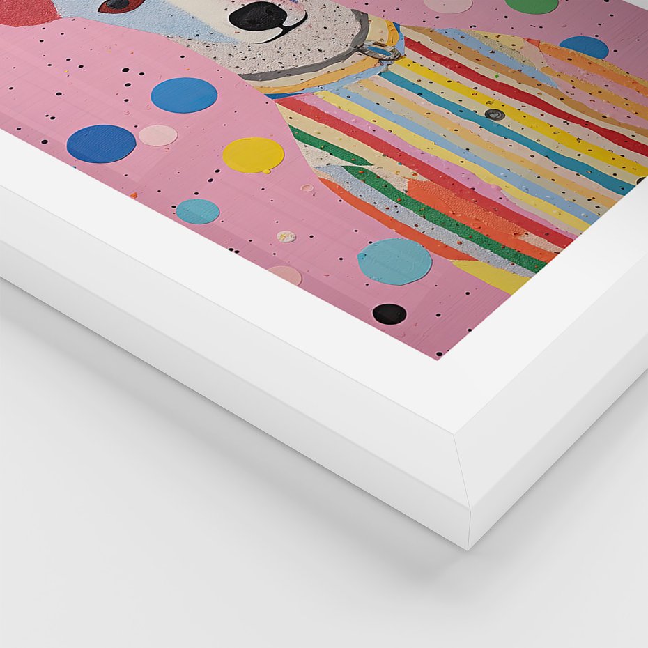 Zestaw obrazy w ramie, plakaty - zwierzęta, psy, kolorowe - rama biała