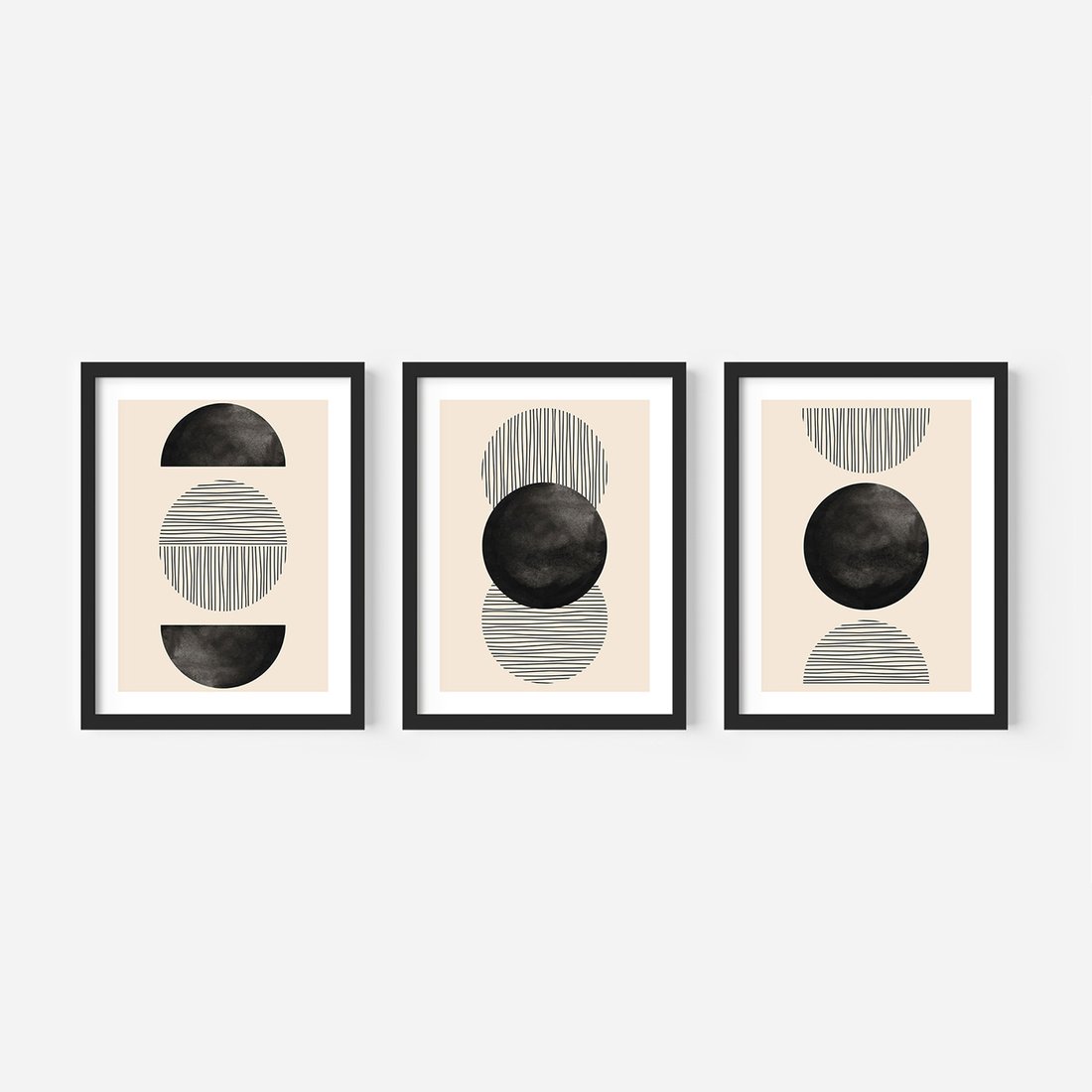 Zestaw obrazy w ramie, plakaty - abstrakcja, minimalizm, geometria - rama czarna