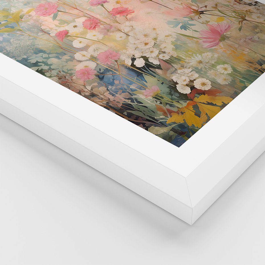 Zestaw obrazy w ramie, plakaty - kwiaty, rośliny, delikatne - rama biała