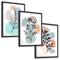 Zestaw obrazy w ramie, plakaty - liście, gałązki, abstrakcja - rama czarna