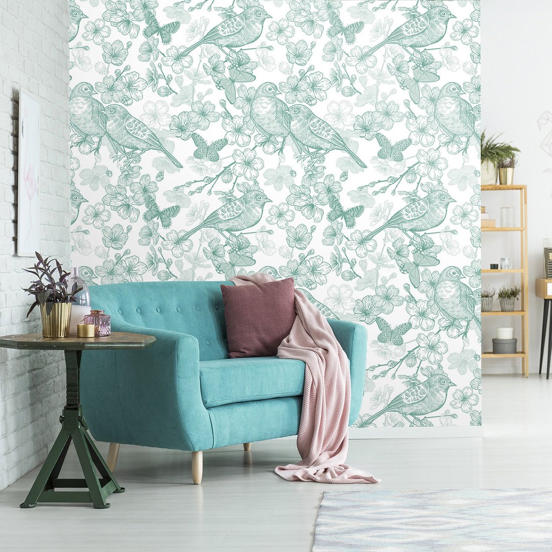 Tapeta - ptaki, kwiaty, motyle