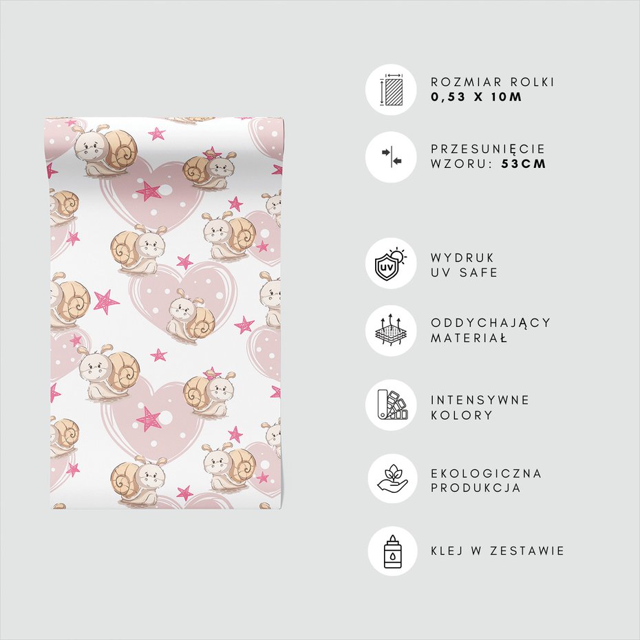 Tapeta - dziecięca, ślimak, serce, gwiazda