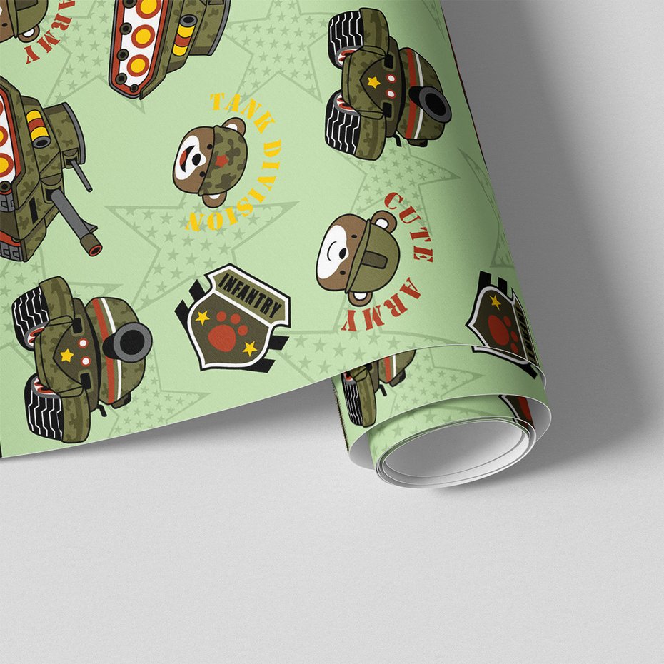 Tapeta - dziecięca, czołgi, misie, gwiazdy
