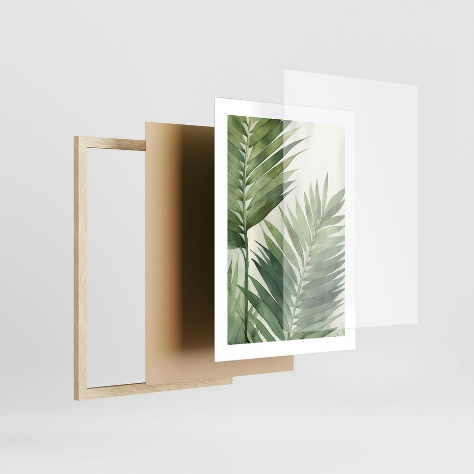 Zestaw obrazy w ramie, plakaty - liście, tropikalny, rośliny - rama drewno