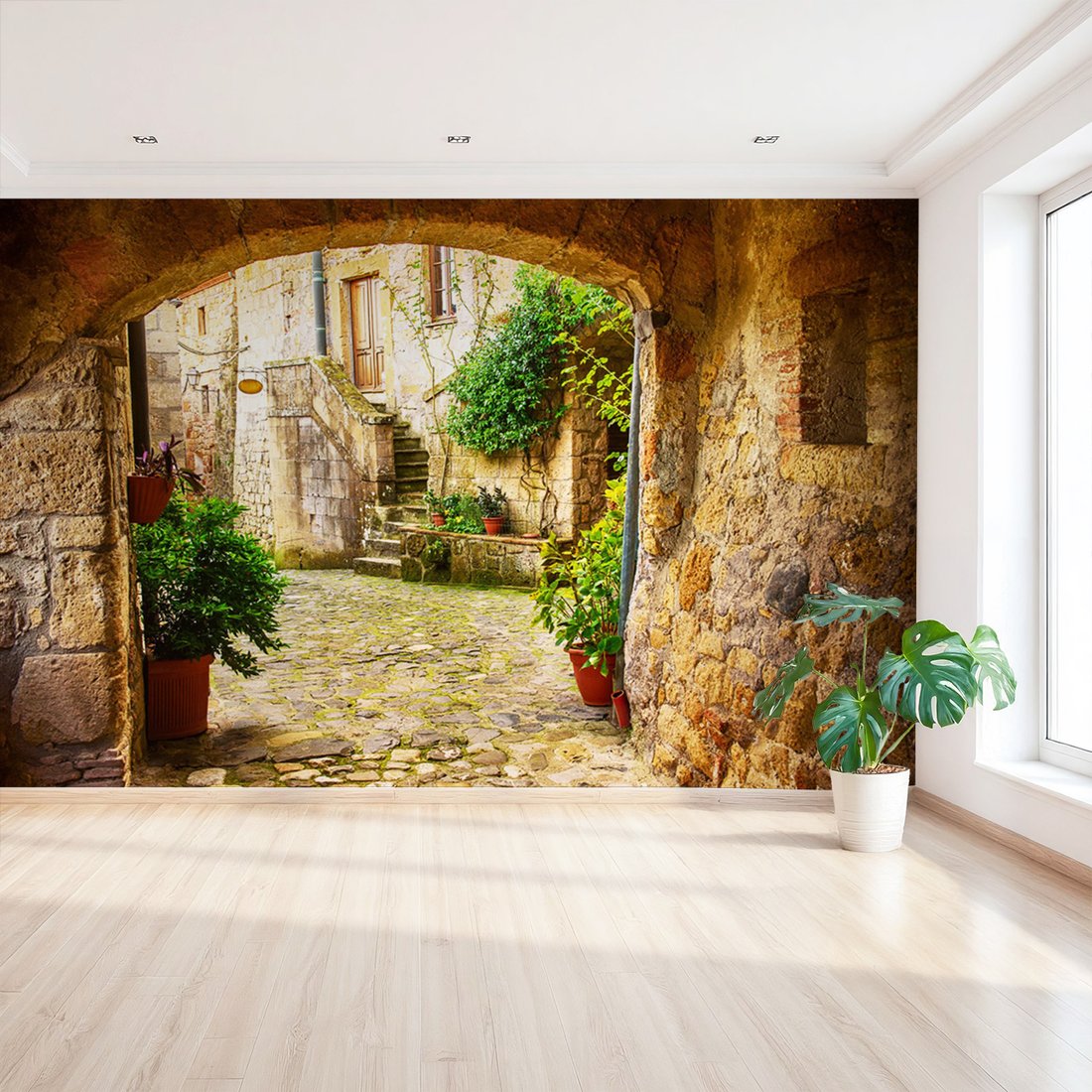 Fototapeta - uliczka, kamień, rośliny