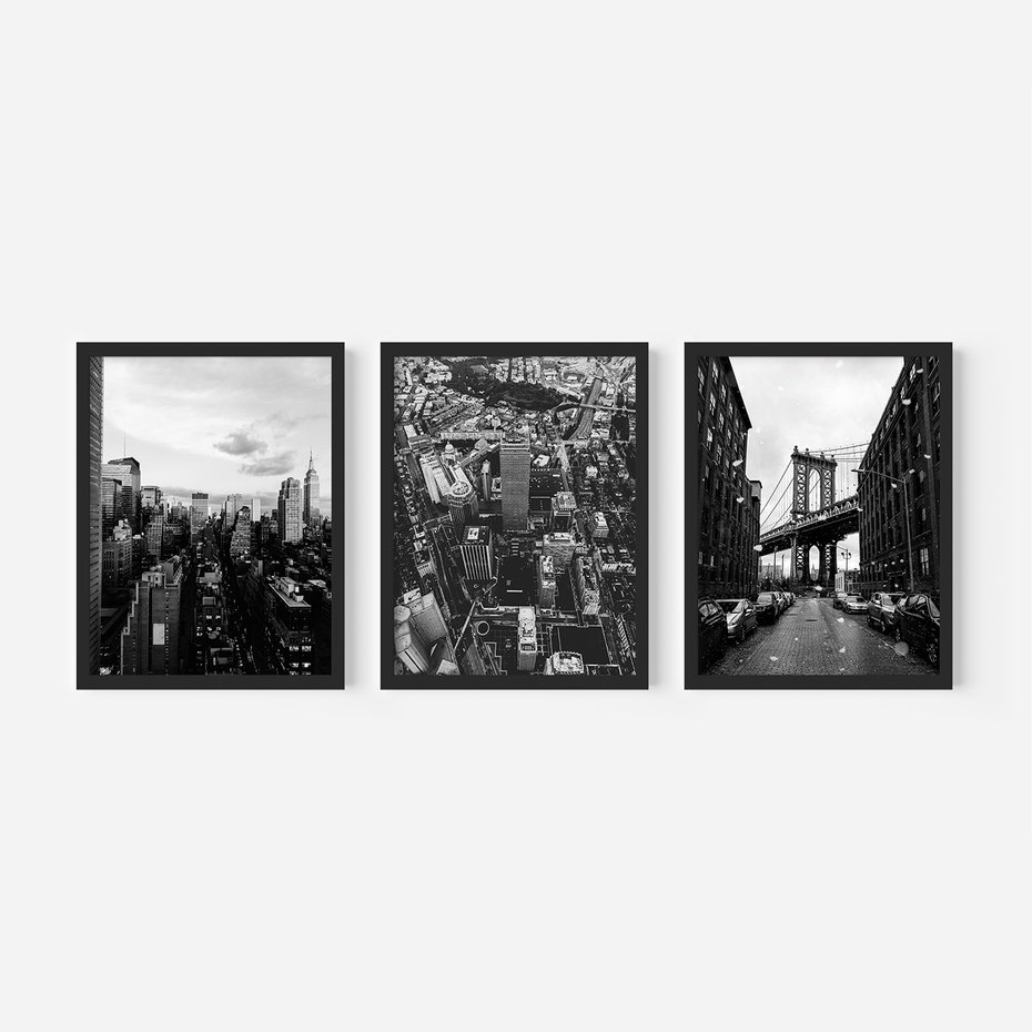 Zestaw obrazy w ramie, plakaty - miasto, budynki, most - rama czarna