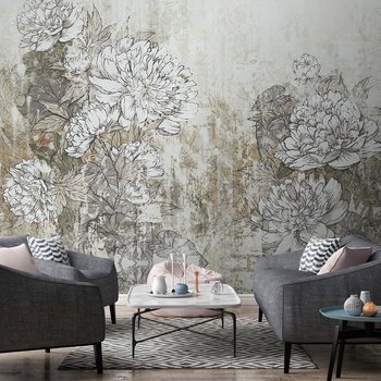 Fototapeta - loft, kwiaty, mural