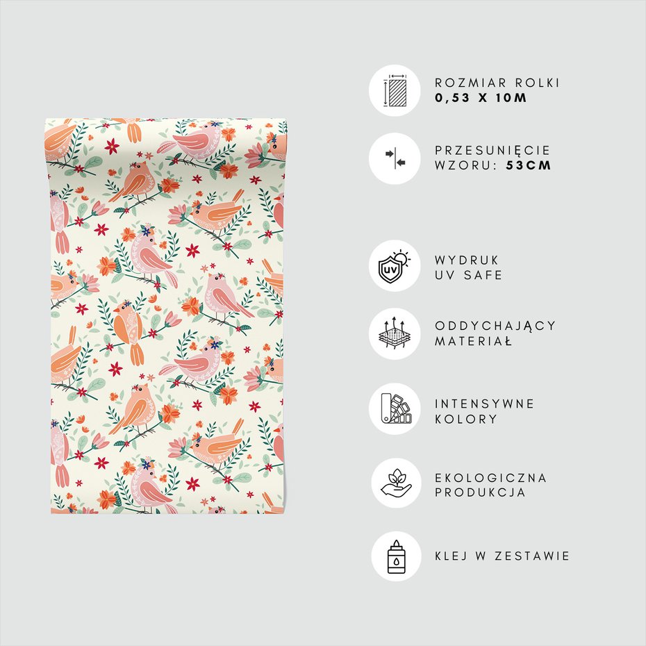 Tapeta - kwiaty, ptaki, gałęzie